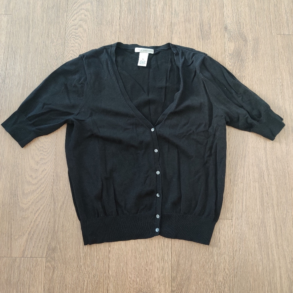 Sarah Spencer Black Silk Blend Short Sleeve Button Cardigan